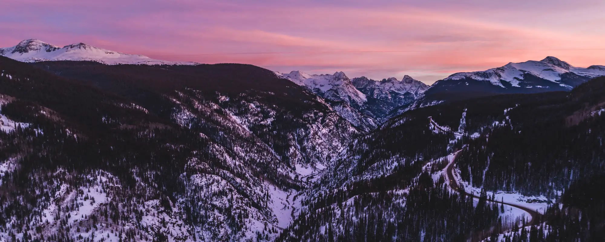 Sunset over the Grenadier Mountains and Highway 550 near Silverton, Colorado